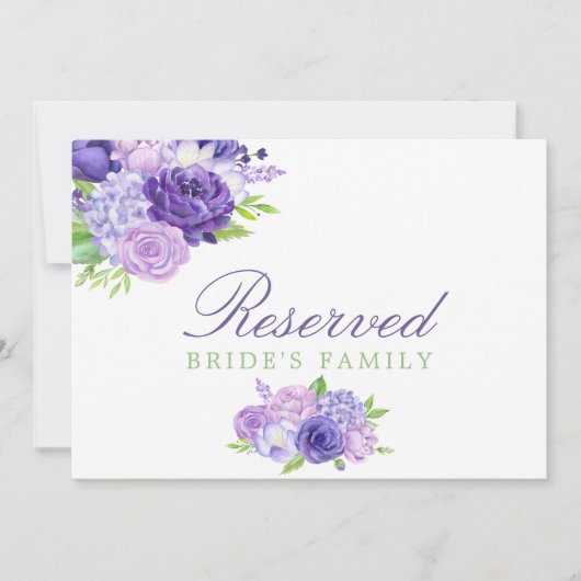Carte Symbole Floral Mariage réservé à l'aquarelle viole (Devant)