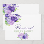 Carte Symbole Floral Mariage réservé à l'aquarelle viole (Devant / Derrière)