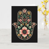 Carte Symbole Hamsa Khamsa Cool dans le style d'art flor (Fleur jaune)