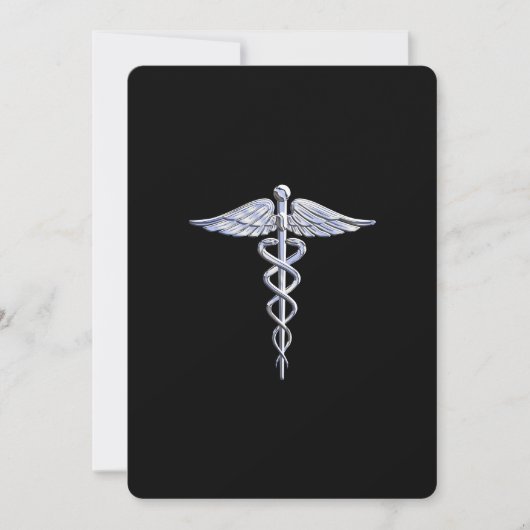 Carte Symbole Médicale de Caduceus en argent sur la déco (Devant)