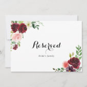 Carte SYMBOLE RÉSERVÉ DU Mariage Floral Burgundy Spring (Devant)