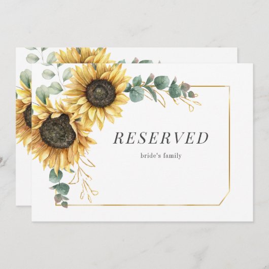 Carte SYMBOLE RÉSERVÉ Éucalyptus Vert Tournesol Floral (Devant / Derrière)