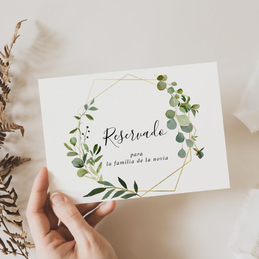 Carte SYMBOLE RÉSERVÉ Mariage espagnol vert tropical