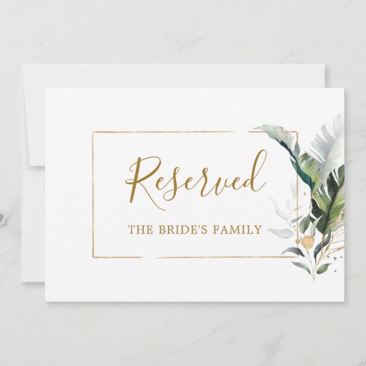 Carte Symbole Tropical Foliage Mariage Gold Green Réserv (Dos)