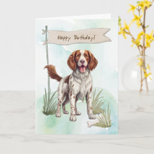 Carte Symbole Welsh Springer Spaniel Dog Under Bird (Fleur jaune)