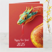 Carte symbole zodiaque chinois nouvelle année 2025 serpe (Fleur jaune)