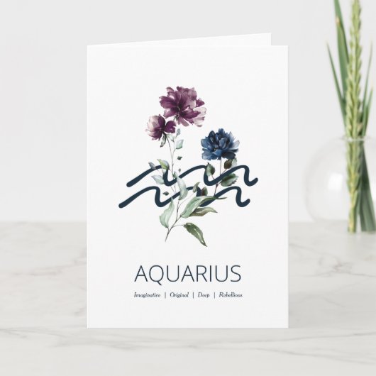 Carte Symbole Zodiaque Floral Moderne Aquarius (Devant)
