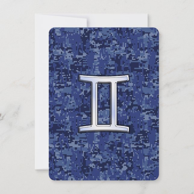 Carte Symbole Zodiaque Gemini sur Camo numérique bleu ma (Devant)