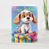 Carte Sympa Tan & White Puppy avec cadeaux Anniversaire (Devant)