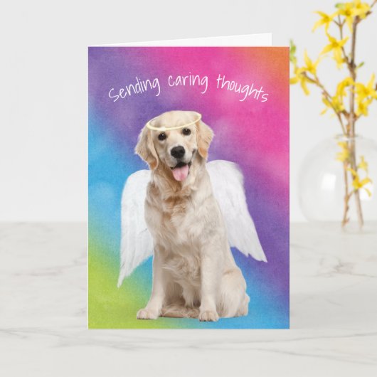 Carte Sympathie arc-en-ciel Golden Retriever Perte d'ani (Fleur jaune)