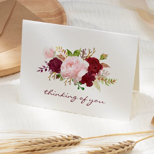 Carte Sympathie avec le bouquet floral rose et marsala
