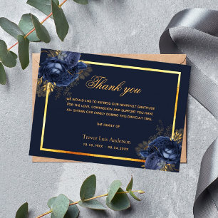 Carte Sympathie bleu or floral simple