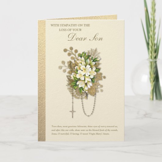 Carte Sympathie catholique Condolence Rosaire florale Fi (Devant)