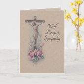 Carte Sympathie catholique traditionnelle Roses roses cr (Fleur jaune)
