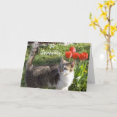 Carte Sympathie de chat avec les tulipes rouges (Fleur jaune)