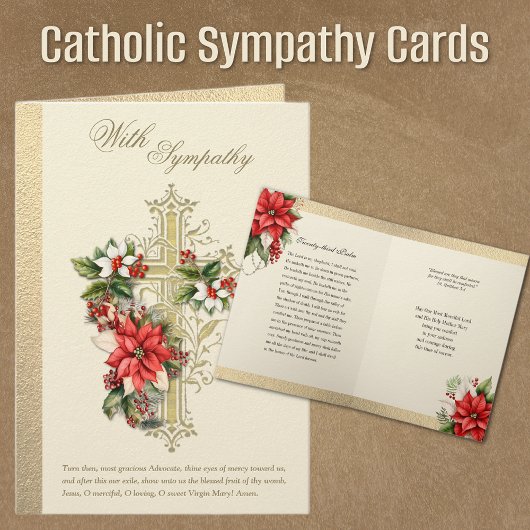 Carte Sympathie de Noël catholique Condolence Poinsettia
