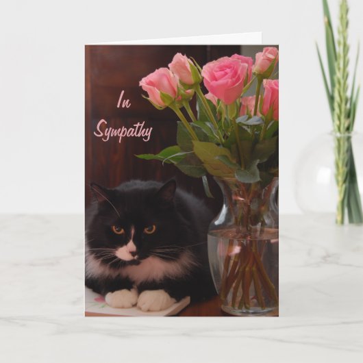 Carte Sympathie de perte de chats avec les roses roses r (Devant)