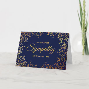 Carte Sympathie florale simple Navy Blue & Gold Foil