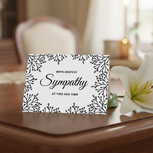 Carte Sympathie florale simple noire et blanche