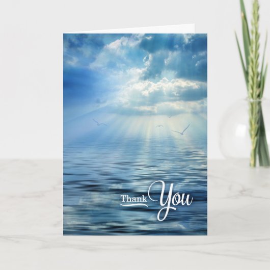 Carte Sympathie Merci Bleu Vue Océanique Soleil et Mer (Devant)