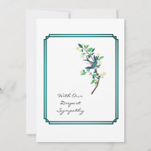 Carte Sympathie Oiseau Arbre Turquoise Cadre Blanc