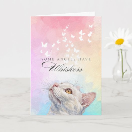 Carte Sympathie Perte Chat Blanc Papillon Arc-en-ciel Mo (Petite plante)