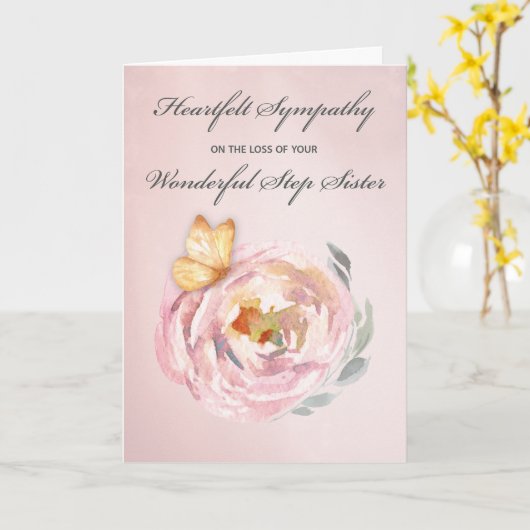 Carte Sympathie Perte de pas Soeur Papillon rose rose Ro (Fleur jaune)