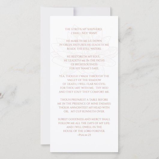 Carte Sympathie Photo Elégant Rose Gold Prière funéraire (Dos)