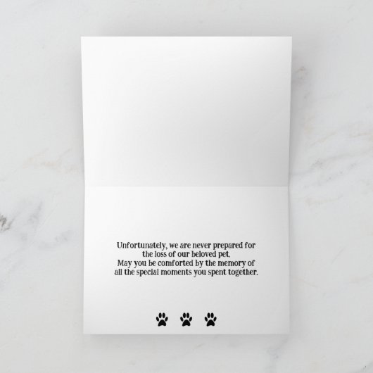 Carte Sympathie pour la perte d'un animal de compagnie (Intérieur)