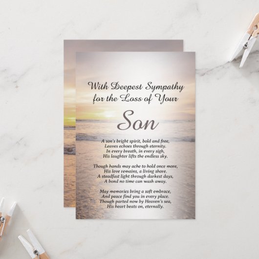 Carte Sympathie pour la perte d'un fils (Devant/Arrière en situation)