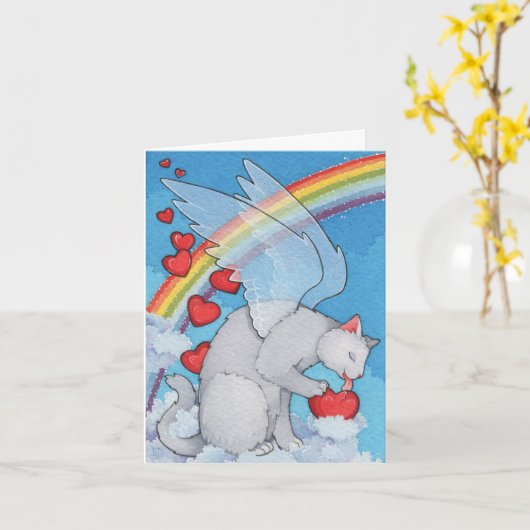 Carte Sympathie pour le chat Rainbow Bridge (Fleur jaune)