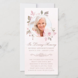 Carte Sympathie Rose rose Floral Photo Prière funéraire