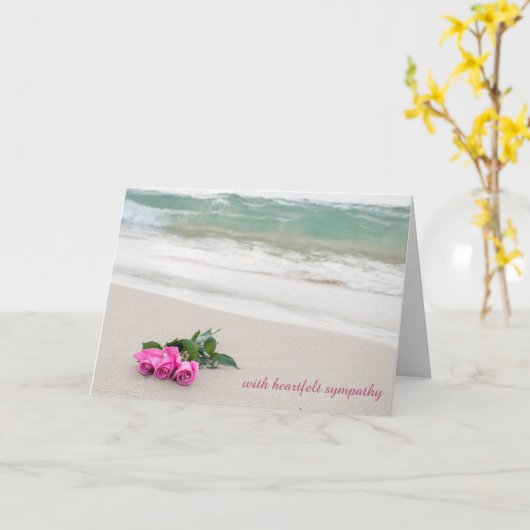 Carte sympathie roses roses sur sable de plage (Fleur jaune)