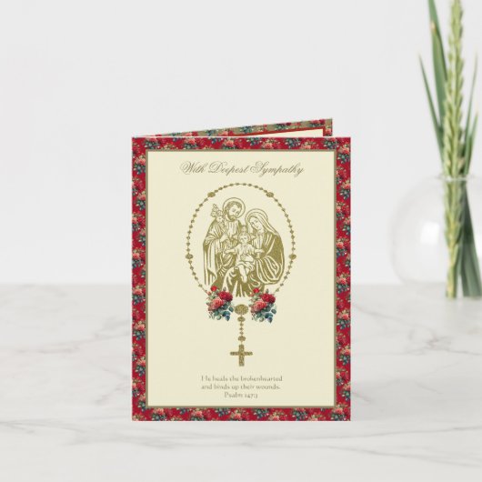 Carte sympathie Sainte Famille Écriture Rosaire Roses (Devant)
