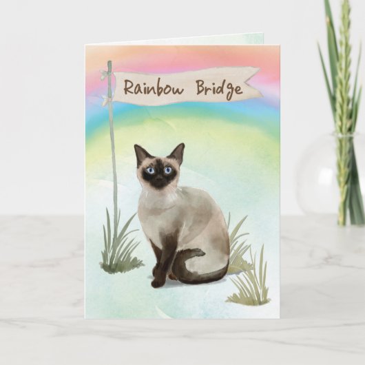 Carte Sympathie Siamese Cat Pet sur Rainbow Bridge (Devant)