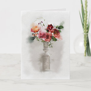 Carte Sympathie vintage au bouquet de rose