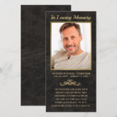 Carte Sympathy Black Leather Gold Frame Photo Funéraille (Devant / Derrière)