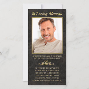 Carte Sympathy Black Leather Gold Photo Funeral Prayer