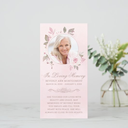 Carte Sympathy Blush Rose Floral Photo Funeral Prayer (Debout devant)