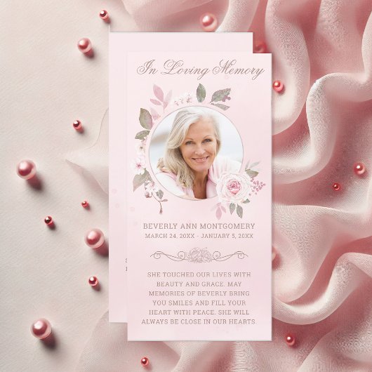 Carte Sympathy Blush Rose Floral Photo Funeral Prayer