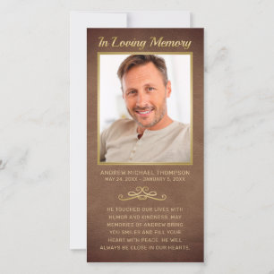 Carte Sympathy Brown Cuir Gold Frame Photo Funérailles