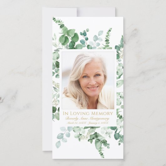 Carte Sympathy Eucalyptus Photo Gold Prière funéraire (Devant)