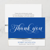 Carte Sympathy Funeral Memorial Merci Gold Blue (Devant / Derrière)