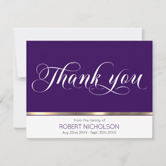 Carte Sympathy Funeral Memorial Merci Gold Purple (Devant)