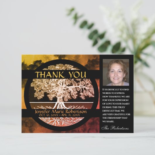 Carte Sympathy Funeral Photo MERCI Tree of Life (Debout devant)