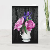 Carte Sympathy Pink Peonis et Iris avec Raindrops (Devant)
