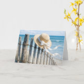 Carte Sympathy Summer Straw Hat On Beach Fence (Fleur jaune)