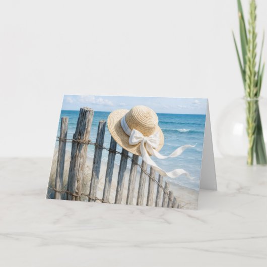 Carte Sympathy Summer Straw Hat On Beach Fence (Devant)