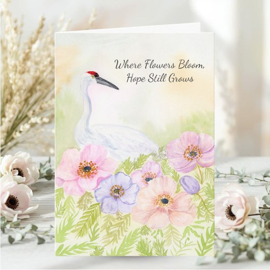 Carte Sympathy Whooping Crane with Anemones