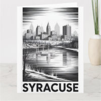 Syracuse New York Skyline Noir et Blanc Gravure su